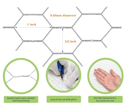 22GA Galvanized 14 in x 50 ft x 1/2 in Mesh Chicken Wire Hexagonal Poultry Netting for DIY Crafting, Pet Cages, Edge Fencing, Lawn Netting - size: 14"x50'-1/2" 22GA