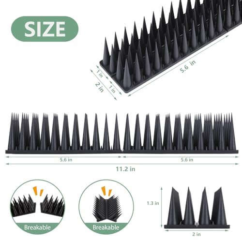 Bird Spikes, 37.3 Feet Bird Guard Spikes for Squirrel Cat Raccoon and Other Small Animals, Pigeon Spikes for Outdoor Fences and Roofs, Durable Plastic Bird Barrier Strips（40 Pack） - color: Black, size: 40 pack