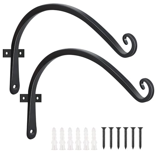 2 Pack 12 Inch Hanging Plant Bracket Wall Hooks Decorative Plant Hangers for Outdoor Hanging Bird Feeders, Wind Chimes, Plant Baskets, Black - color: Black-C, size: 12 Inch