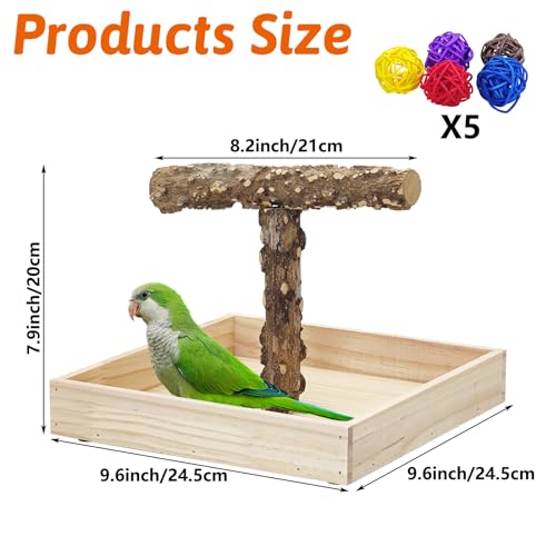 BNOSDM Portable Bird Perch Stand with Potty Tray, Natural Wood Tabletop Training Gym Parrot Playground Toy for Budgies, Cockatiels, Lovebirds,Conures - color: T-Shaped Bird Stand