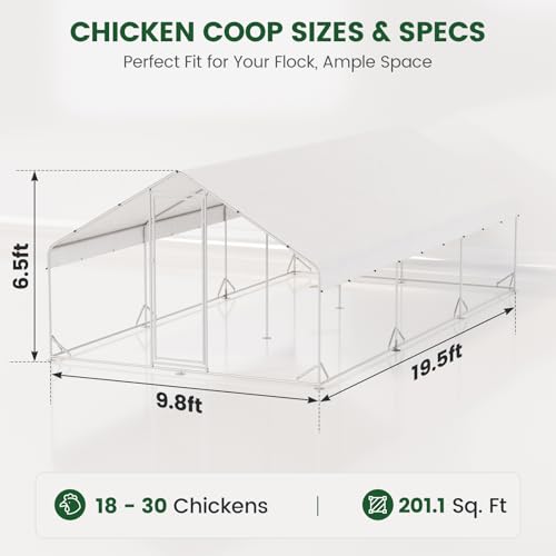 CHIKENCOOP 19.5x9.8x6.5ft Metal Chicken Coop, 3-Room Run, Hardware Cloth | Three-room walk-in run with hardware cloth, full-top waterproof UV-resistant cover, 3-mode solar light, and center perches - size: 234.0"L x 118.0"W x 78.0"H
