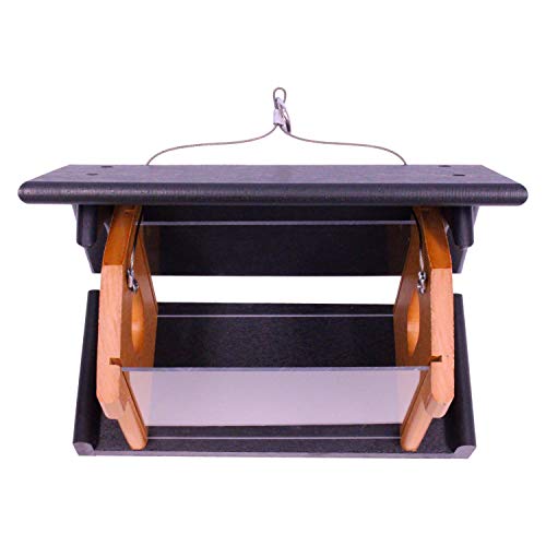 Bluebird Feeder - Poly Lumber - Hanging Blue Bird Feeder for Mealworms (Black and Cedar) - color: Black and Cedar