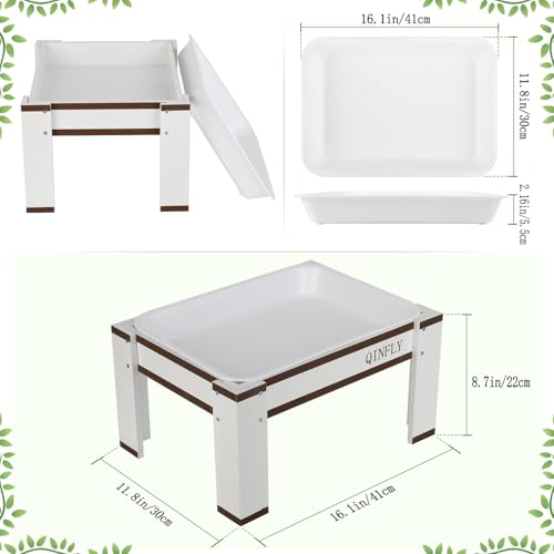 Large Chicken Picnic Table Feeder with Removable Plastic Tray | Coop Accessories Must Haves,Poultry Feeders No Waste,Chicken Food Dispenser - color: White-Brown