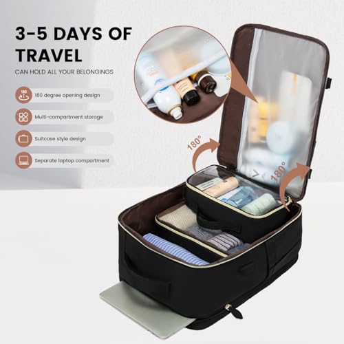 LOVEVOOK Travel Backpack for Women, 40L Carry On Backpack with 3 Packing Cubes,TSA Personal Item Travel Bag Airline Approved, Water Resistant Weekender Overnight Luggage Daypack, Fits 17 Inch Laptop - color: C-black, size: Large - 17.3 Inch - 40L - 3 Pcs