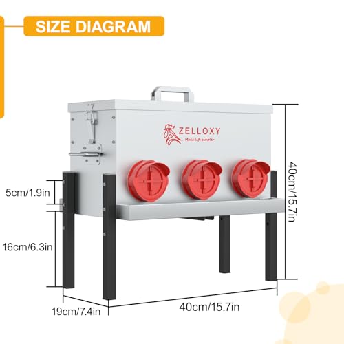 No-Waste Automatic Chicken Feeder, 30 lb Galvanized Metal Poultry Feeders with Adjustable Height, Locking Lid, Feeding Through, Feeder Box Stands for Chicks, Duck, (6 Ports)