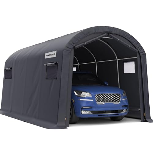 KING BIRD 10' x 20' Round Style Garage Carport Shelter with Roll-up Ventilated Windows Heavy Duty Storage Portable Canopy Storage Shelter Shed for Boat, Patio Furniture and Lawn Mower-Dark Gray - size: 10'X20'