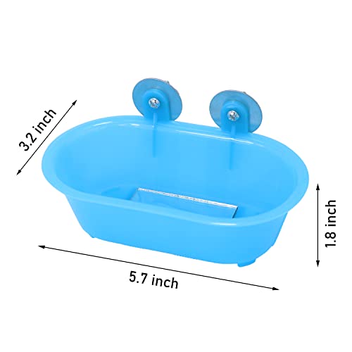 Wontee Bird Bath with Mirror for Small Birds Budgie Parakeet Cage, Blue (B) | Bottom mirror for fun & stimulation, easy to install and clean, stable, 5.7x3.2x1.8 inch size for budgies/canaries/finches - color: Blue (B)
