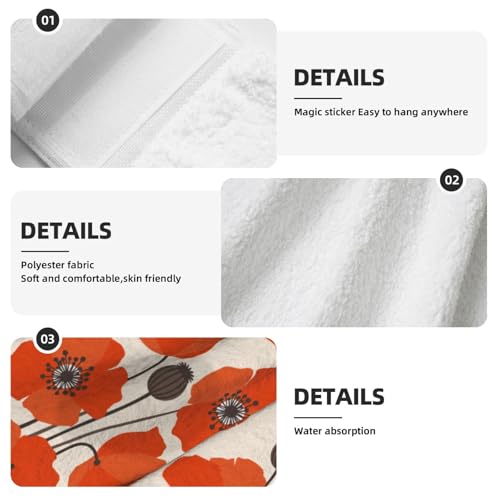 Poppy Flower Hanging Kitchen Towels with Loop, Set of 2 | Soft absorbent microfiber • Quick drying • Hanging loop • Ideal for kitchen, bathroom & coffee bar - color: Red Poppy Flowers