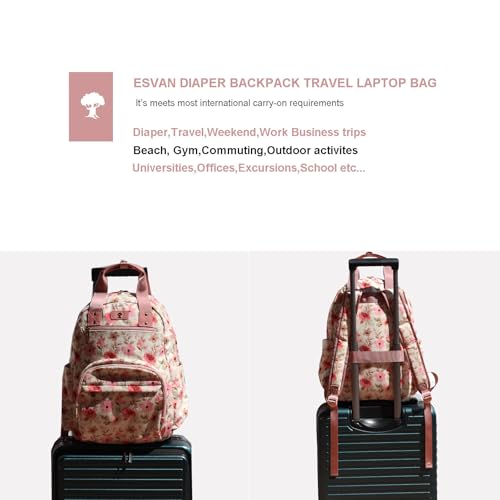 Diaper Bag Backpack Corduroy Multifunction Baby Fashion Travel Pack office Laptop Bag - color: Pink White Flower