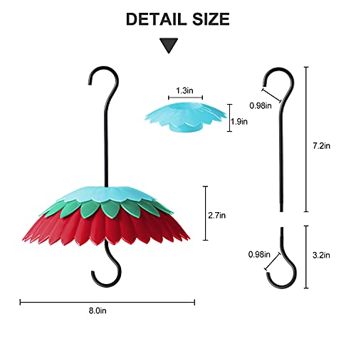 8" Hummingbird Feeder Dome Baffle with Ant Moat, Red Rain Cover | Weather Guard for outdoors, Small Shade Umbrella, 3 Metal adjustable Hooks, Anti Sun/Rain/Snow/Poop - color: Red