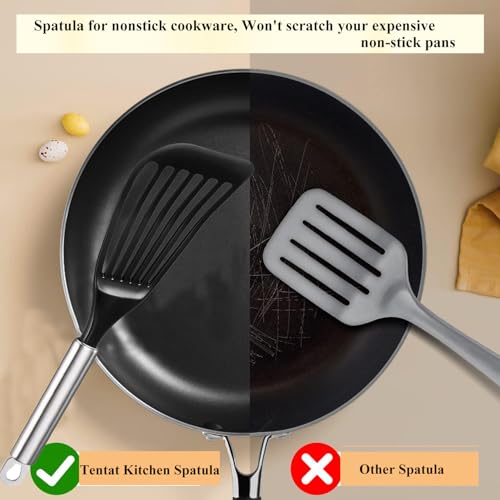 Tenta Kitchen Nonstick cookware Thin Fish Spatula Turner Flexible Nylon Metal Egg Spatulas Wide Blade Lightweight Heat Resistant Kitchen Use - color: Spatula Set of 2