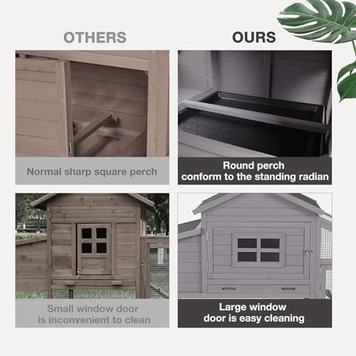 Chicken Coop Expandable Chicken House for Outdoor with Wheels, Leakproof Pull-on Tray, Nesting Box, and UV-Resistant Roof Panel - Grey