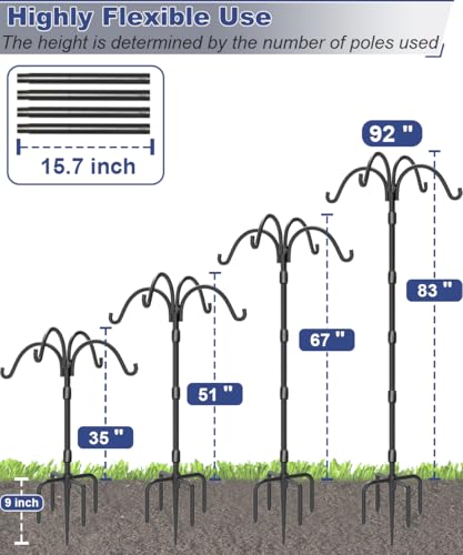 Upgrade 4-Hook Shepherds Hooks for Outdoor with Plastic Tube, 92" Heavy Duty Bird Feeder Pole with 5 Prongs Base, Adjustable Garden Hook for Solar Light, Hanging Plant, Wedding Decor, 1 Pack