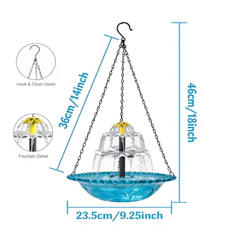 Hanging Solar Bird Bath Fountain,Solar Fountain Cascade, Hanging Bird Bath with Water for Outdoors Garden Patio Backyard Lawn Decor (Blue)