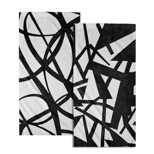 Giwawa Black and White Hand Towels - Black Abstract Art Line Kitchen Towels Modern Black White Minimalist Neutral Towels Set of 2 Decorative Bath Towels for Bathroom Kitchen Gym 14 x 28 Inch - color: Black Abstract