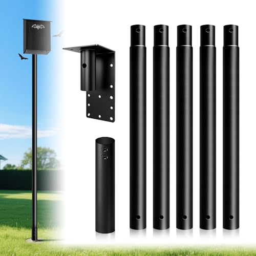 15ft Purple Martin House Pole with Ground Socket, 1.9in Diameter Bat House Pole Heavy-Duty Galvanized Steel, Durable & Easy to Install,Including Bird House Installation Bracket, Black - size: 15FT