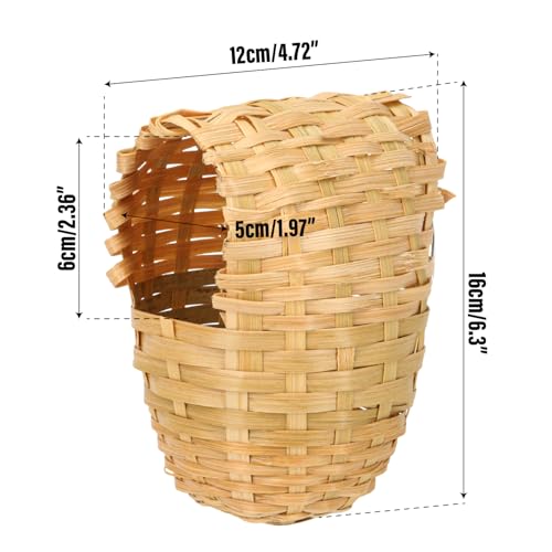 Finch Nests for Cages - Small Bird Nest with Metal Hook, Hand-Woven Box Natural Bamboo Cage Accessories, Hut Toy Hanging Shelter Warm Bird Houses, Handmade Hideout House, Outdoor Balcony Art Crafts
