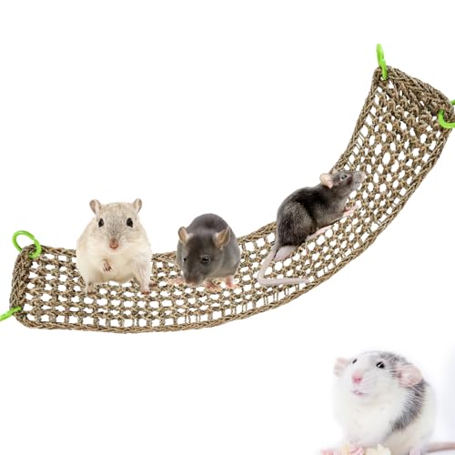 Rat Climbing Toys, 39 x 7 inch Small Animals Seagrass Mat Toy, Cat Climbing Toys, Natural Seagrass Woven Net Hammock with Hooks, Cage Accessories for Hamster Guinea Pig Parrot Parakeets Cockatiels