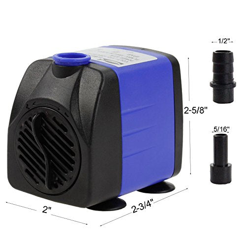 AQUANEAT Small Fountain Pump, 265 GPH Submersible Water Pump with 3.3 ft Tubing, for Aquarium Fish Tank, Pet Water Fountain, Hydroponics, Pond Waterfall Filter Pump - size: 265 GPH