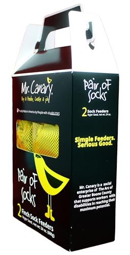 Yellow 'Pair of Socks' Finch Sock Feeders, 2pk, Seed-Filled All-Season Feeders, 24oz Total