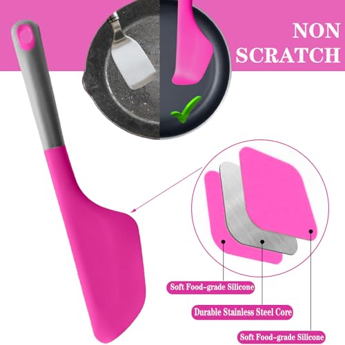 Silicone Omelette Spatula Turner, Flip Fold Omelet Turner, 13Inch | Flexible Egg Flip Tool for Non-stick Pans, Heat Resistant omelette flipper for Kitchen Omelet Pancake Crepes - color: Deep pink-Wide