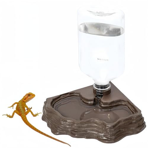 Lizard Bearded Dragon Water Bowl Dish Automatic Dispenser,17oz,Brown | 17oz Terrarium Tank Reptile Food Bowl,Water Feeder Automatic Dispenser Feeding,Geckos Lizards Turtle Bearded Dragons - color: Brown