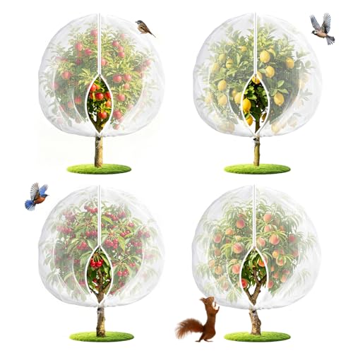 4PCS 4.6Ft × 5.9Ft Fruit Tree Netting with Zipper and Drawstring, 60 Mesh Thickened Garden Bird Netting for Blueberry Bushes, Fruits, Vegetables, Insect Bird Barrier Mesh Protective Cover - size: 4.6Ft × 5.9Ft