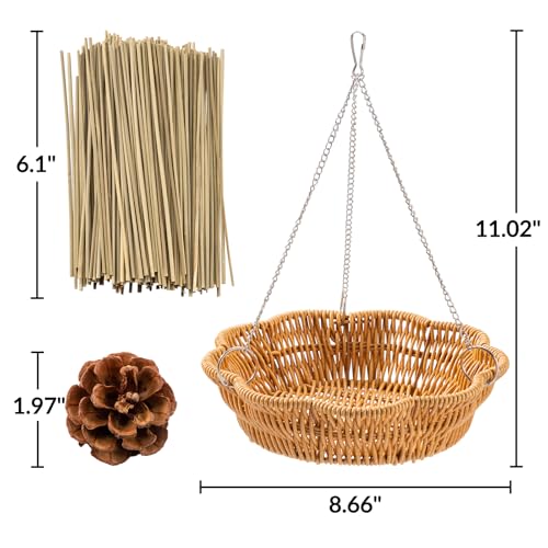 26PCS Bird Foraging Toys Set with Hanging Rattan Basket, Natural Shreddable Chew Toys, Relieve Boredom, for Parakeets, Budgies, Cockatiels, Conures, Lovebirds, Small Medium Parrots