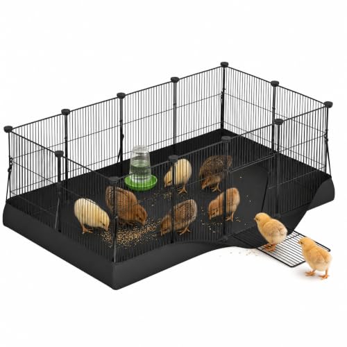 Chicken Brooder Pen with Washable Canvas Bottom Large Indoor Small Animal Black Playpen 12-Panel DIY Wire Pet Enclosure Cage with Door & Connectors Guinea Pig Rabbit Bunny Chick Playpen