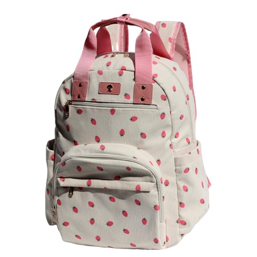 Diaper Bag Backpack Corduroy Multifunction Baby Fashion Travel Pack office Laptop Bag - color: Pink Strawberry