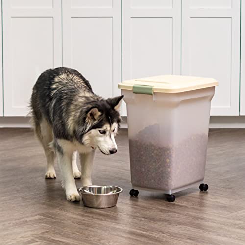 IRIS USA Dog Food Storage Container, Up to 40 lbs, Almond, Made in USA | Wheels for Mobility, Airtight Seal, BPA-Free, Best for Bird Seed, Cat food, Cat Litter, Chicken Feed, Pellets - color: Almond, size: 40 lbs