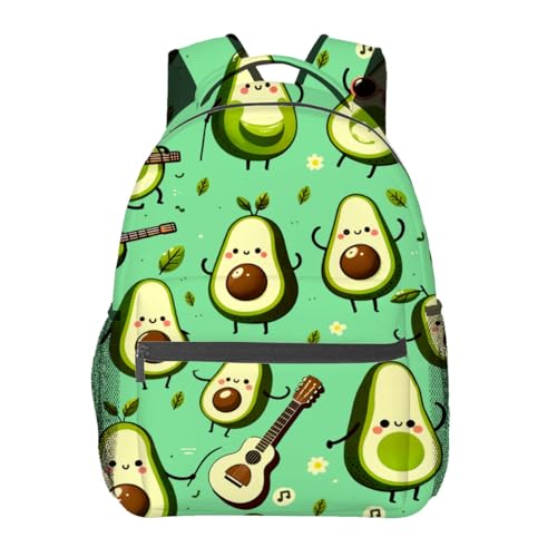 Playful Avocado Backpack,Fun Dancing Avocados Polyester Backpacks,Lightweight Double Shoulder Back Pack for Adults,Music Theme Green Bookbag,School Bag Gifts,Casual Travel Daypack Book Packs - color: Avocado