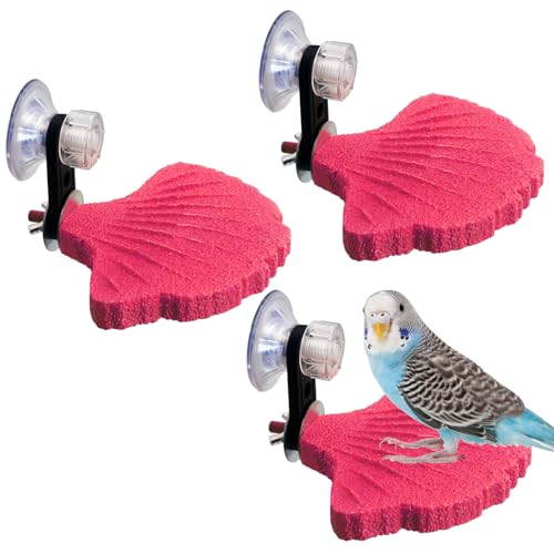 3PCS Bird Perch Bird Beak Grinding Stone with Suction Cups for Small Birds Foot Claws Trimmer Bird Stand Platform Parakeet Cage Perch Parrot Cage Accessories for Indoor Window Viewing (Pink) - color: Pink, size: Suction cup style