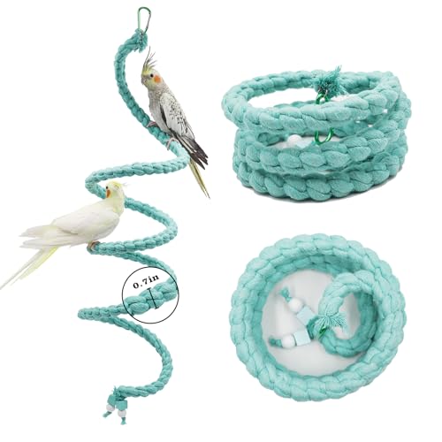 Bird Cage Accessories: Hanging Spiral Bird Rope Perch with Metal Hook, for Budgie, Lovebird, Parakeet, Cockatiel, Conure, Quaker, Caique, Small to Medium Birds - size: 1.5M