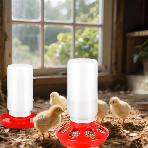Automatic Chicks Feeder and Waterer Set, 1L, Indoor Chicken Water Bottle and Feeder for Baby Chicks, Ducks, Quail, No-drip Design