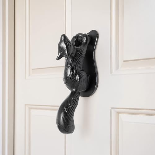 Renovators Supply Manufacturing Door Knockers for Front Door 6.75 in. Black Cast Iron Squirrel Shaped Door Knocker with Mounting Hardware - color: Black Squirrel