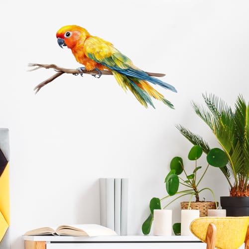 Colorful Parrot On A Branch Bird Wall Decal Animal Wall Sticker | Removable, waterproof, vinyl peel and stick wall art for nursery, baby room, classroom, preschool, living room, and playroom