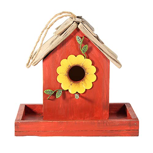 Bird Feeder House for Outside Hanging, Wooden Birdhouse Bluebird House Feeder Handcrafted Hut - color: 1-Orange