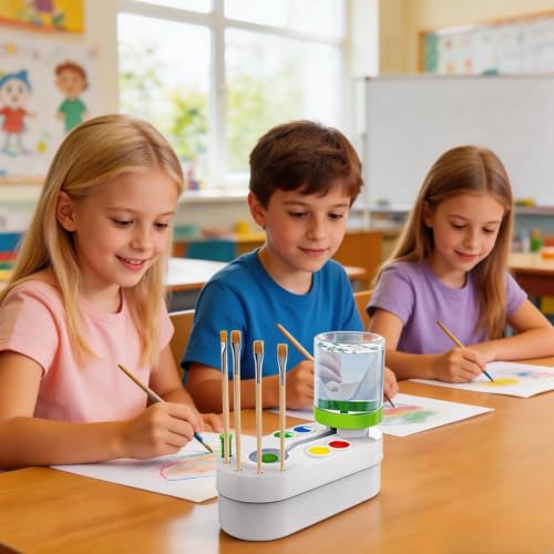 2026 Upgraded Paint Brush Cleaner Tool, Painting Station with Brush Washer for Kids, Acrylic Watercolor Paint Water Dispenser, Art Supplies Paintbrush Rinser for Artists (Green) - style: White Green