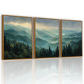 QTUSYUR Sage Green Mountain Wall Art - Large Farmed Pine Forest Landscape Art Print - Abstract Nature Adventure Artwork for Farmhouse Bedroom Living Room- Misty Mountains Triptych Decor 16”×24”×3 - style: mountain