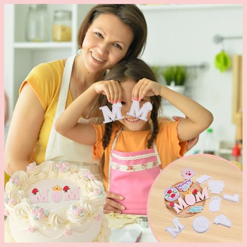 Mothers Day Cookie Cutters with Plunger Stamps Handle Detailed 3.5" PLA Cutters for Baking with Grandma, Easy Press Tool for Picture Cookies - color: Happy Mother's Day