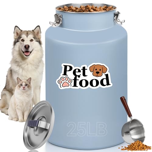25lb Stainless Steel Dog Food Storage Container with Lid and Scoop | Airtight Metal Pet Food Storage, Large Capacity, Durable, Rust-Proof, Moisture-Proof, Keeps Kibble Fresh for Daily Use - size: Small
