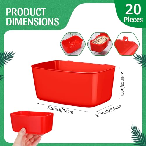 Zhehao 20 Pcs Bird Cage Cups Chicken Feeder Waterer Cups 18 oz Pigeon Feeder Plastic Poultry Wire Cage Hanging Chicken Water Bowl for Pet Bunny Poultry(Red) - color: Red