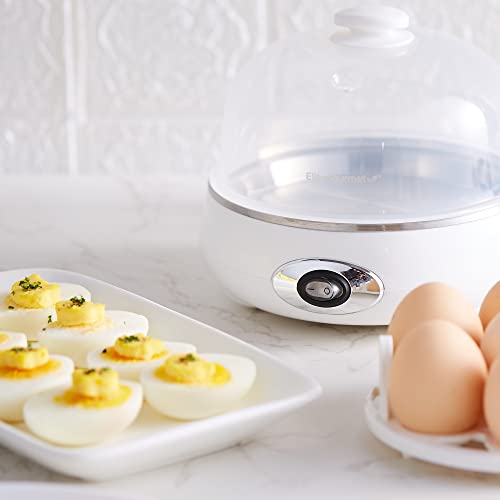 Elite Gourmet EGC322CW Easy Egg Cooker, 7-Egg, BPA-Free, Classic White | Cooks soft, medium, or hard-boiled eggs with auto shut-off - electric operation - includes measuring cup - color: Classic White, size: 7 Egg