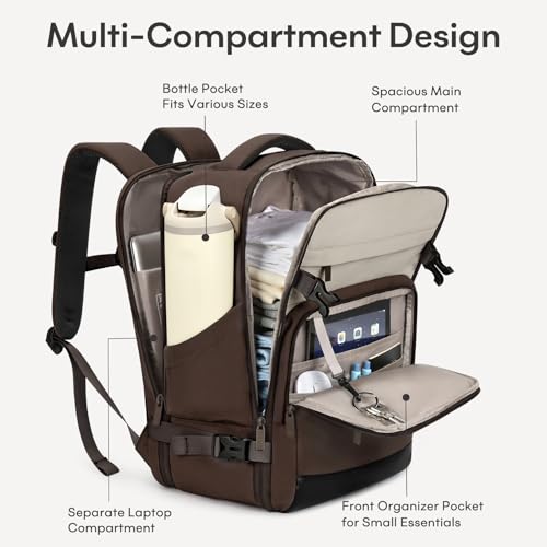 30L Travel Backpack for Women & Men: Flight Approved Carry On Backpack, TSA Personal Item Bag with Water Bottle Pocket, Weekender Essentials Backpacks fits 15.6" Laptop - Black Coffee - color: Black Coffee, size: Large