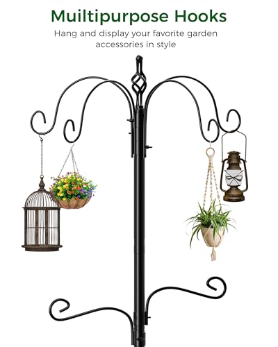 Bird Feeding Station, 94 Inch Wild Bird Feeders Pole with Wide Squirrel Baffle, 6-Hook, 4 Feeders, Water and Mesh Tray Humming Bird Feeders Stand for Outdoors Courtyards Gardens