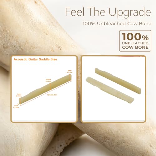 Miwayer 6 String Acoustic Guitar Unbleached Bone Saddle, Guitar Bridge Saddles, Cut from Whole Bones, 72x3x9mm (6 String Acoustic Saddle 72mm 2 Pack) - color: 6 String Acoustic Saddle 72mm 2 Pack