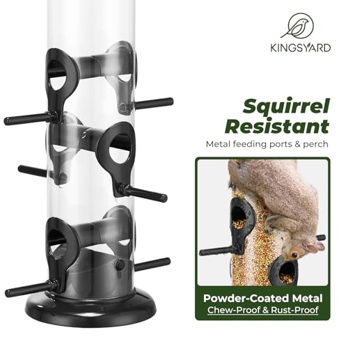 Kingsyard Metal Tube Bird Feeders for Outdoors Hanging | 6-Port with 360° Feeding, No-Spill Design, 2 lb Seed Capacity, Attracts Finches & Songbirds, Garden & Backyard Decor, Black - color: Black