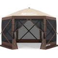 MASTERCANOPY 12x12Pop Up Gazebo Screen Room with Netting Beige&Coffee | Full-Screen Netting Walls Keep Bugs Out Quick SetUp Screen House Room for Camping, Backyard, Patio - color: Beige&Coffee, size: 12x12 ft
