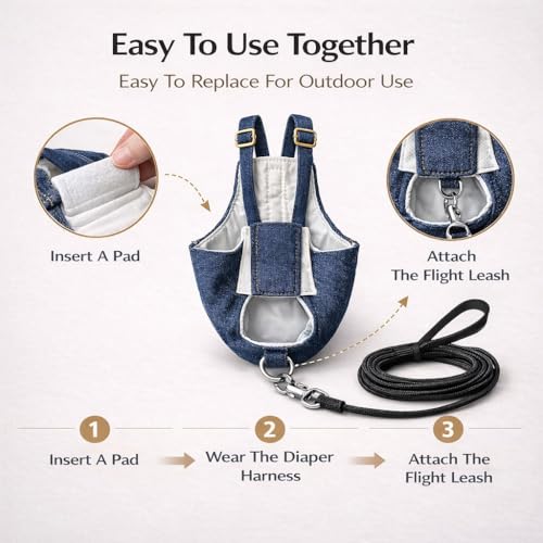 4PCS Bird Diaper Harness Kit with Disposable Pads and Flight Training Leash, Reusable Bird Diaper for Parrots Cockatiels Conures and Parakeets, Adjustable Bird Harness for Indoor Use(L) - color: L